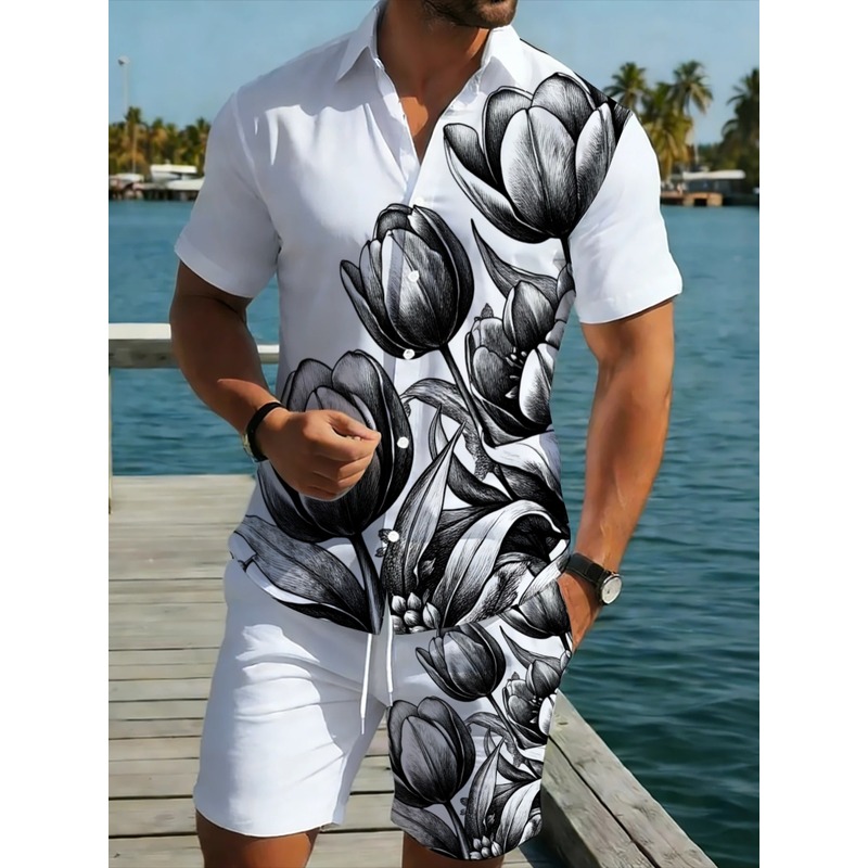 Resort Shirt Floral - Ensemble chemise et short pour homme,