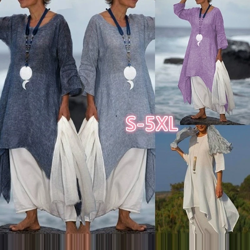 Linen Shirt Breathable - 2023 été femmes mode irrégulière décontracté