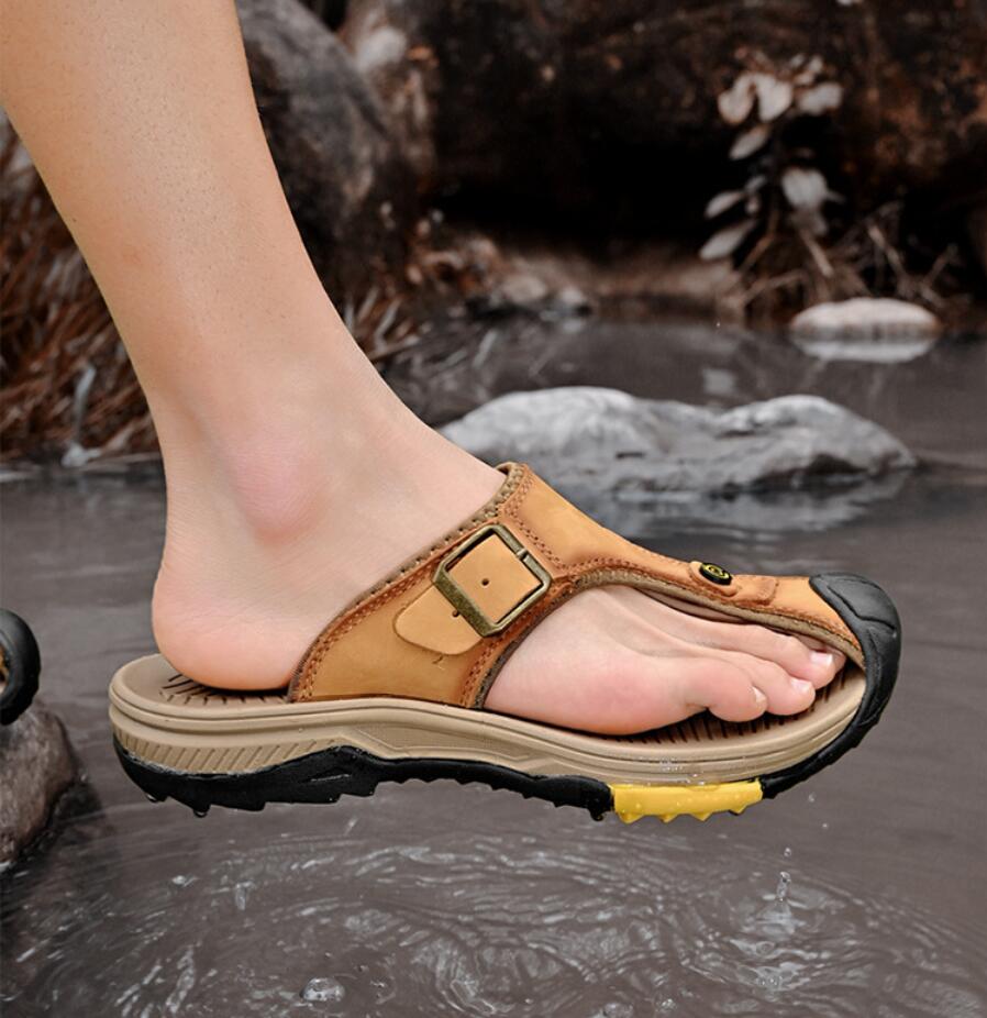 Sandales en cuir véritable pou - Flip Flop Leather Men avis et prix