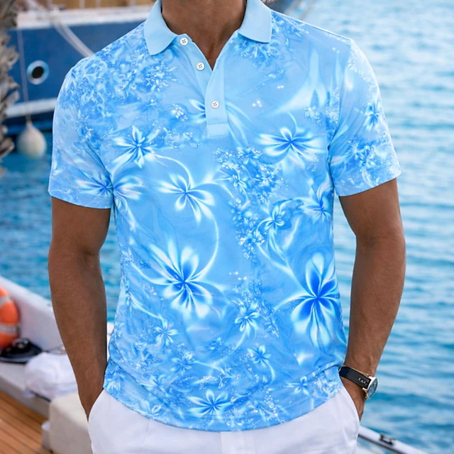 Polo homme vert fluo à motif f - Resort Shirt Floral avis et prix